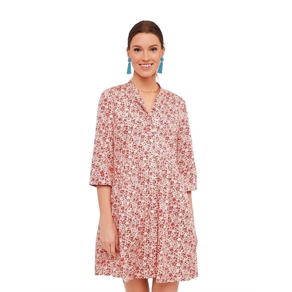 Tuckernuck Ditsy Floral Vermillion Mini Dress Women XS Red White Pockets Cotton